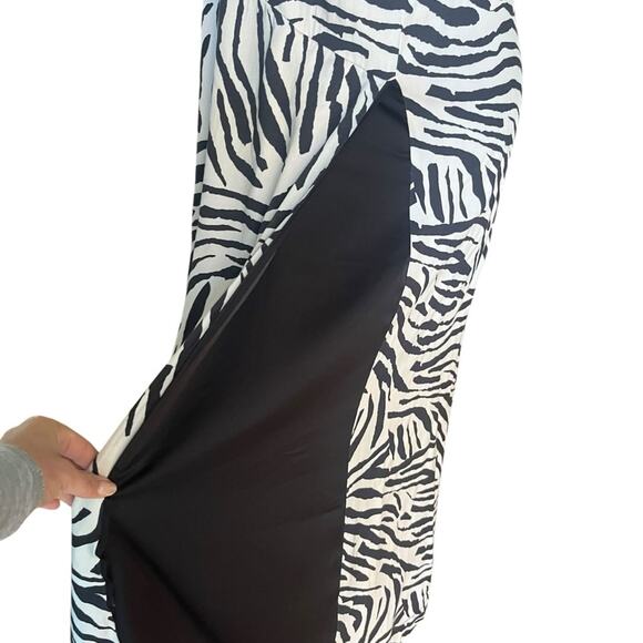 Y2K Zebra Print V Neck Midi Slip Dress L Funky Maximalist Festival Edgy Feminine - Picture 4 of 9